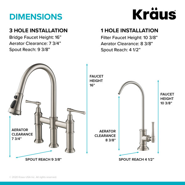 Kraus Allyn Filter Combination Pull Down Bridge Faucet with Accessories